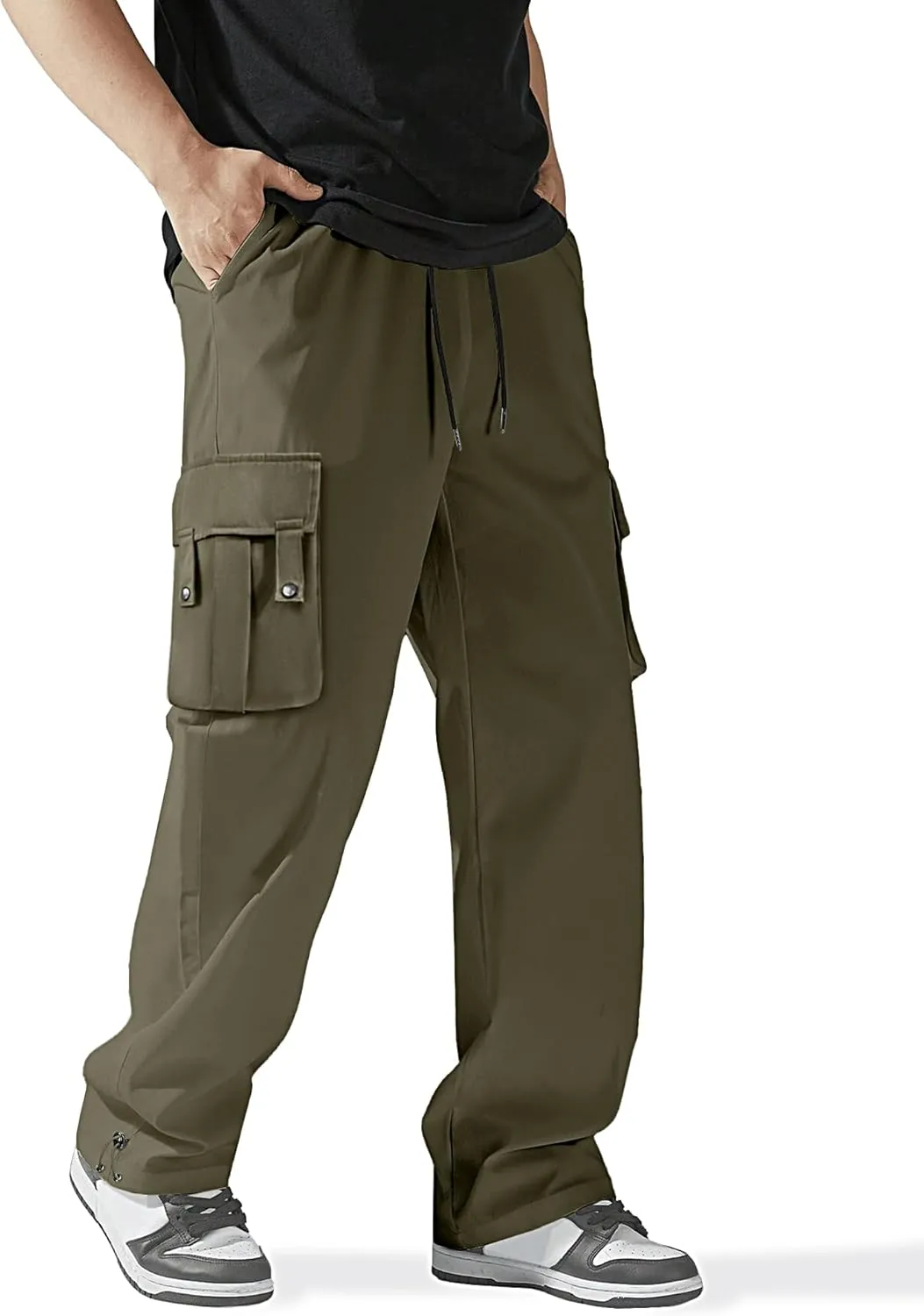 HOTake Cargo Pants for Men Drawstring Elastic Waist Mens Baggy Pants Hiking Joggers Sweatpants