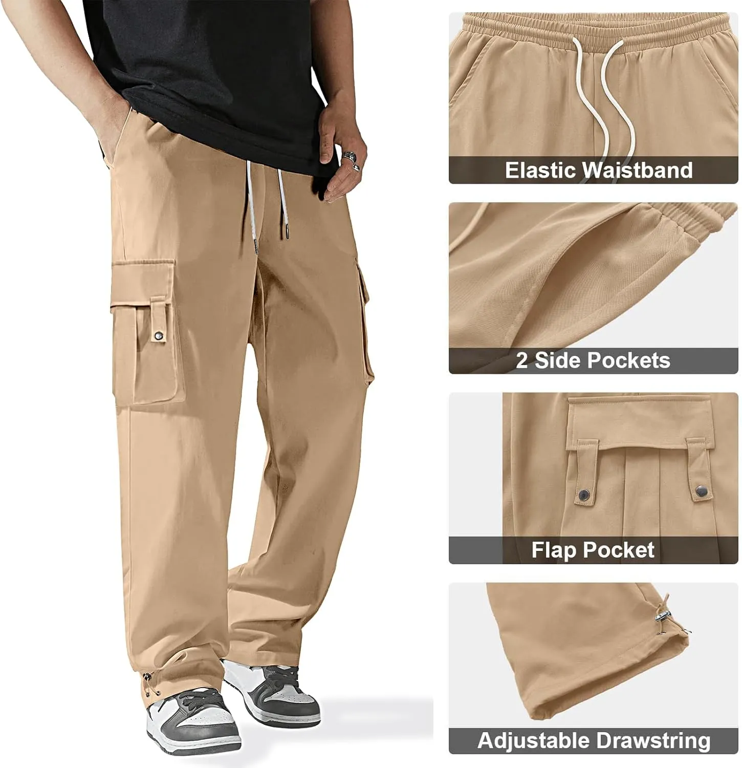 HOTake Cargo Pants for Men Drawstring Elastic Waist Mens Baggy Pants Hiking Joggers Sweatpants
