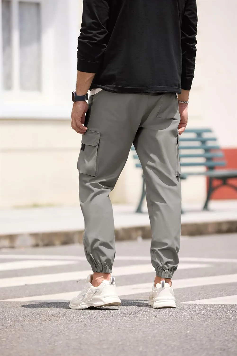 HOTake Mens Casual Cargo Pants Stretch Elastic Waist Drawsring Joggers Pants for Men with Pockets