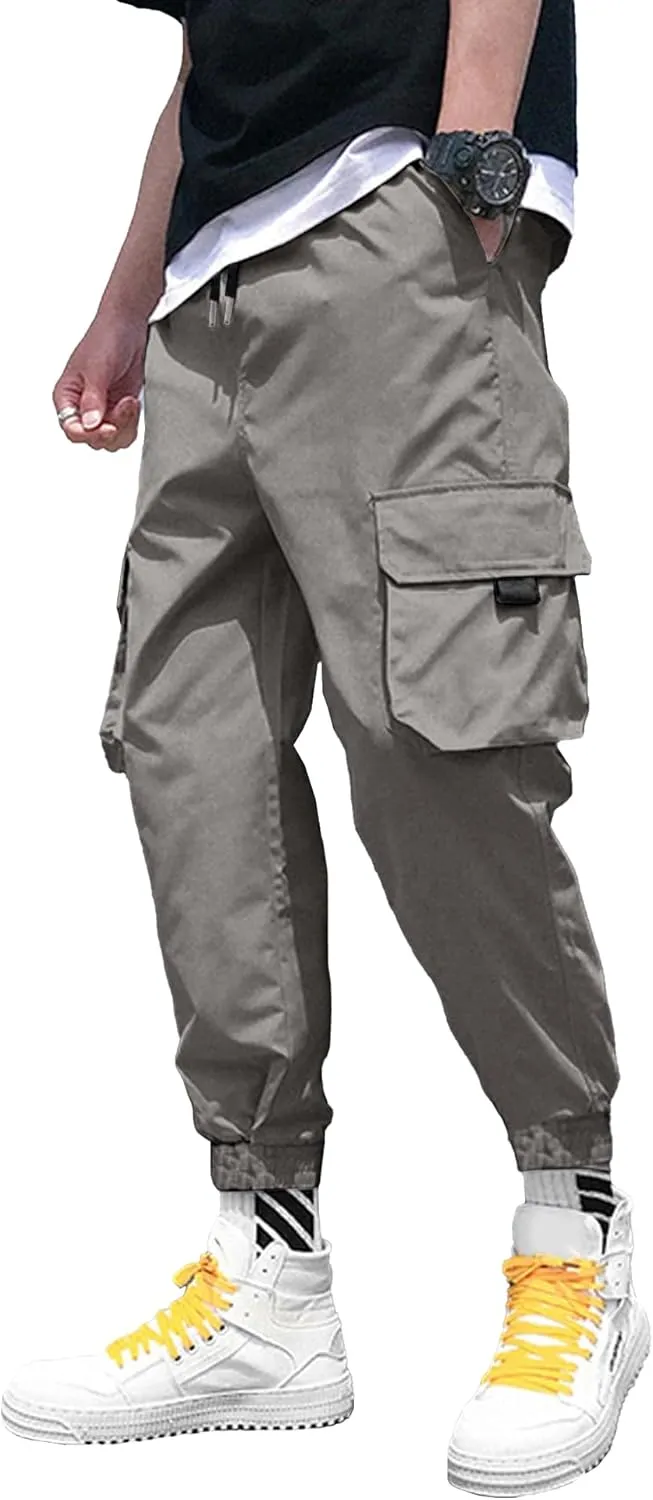 HOTake Mens Casual Cargo Pants Stretch Elastic Waist Drawsring Joggers Pants for Men with Pockets