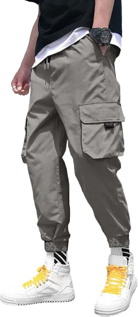 HOTake Mens Casual Cargo Pants Stretch Elastic Waist Drawsring Joggers Pants for Men with Pockets