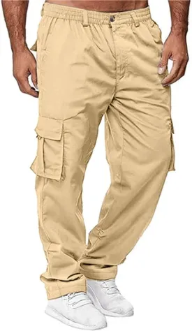 HUNGSON Mens Casual Cargo Pants - Sweatpants Joggers Athletic Trouser Cotton Loose Straight Hiking Pants for Men