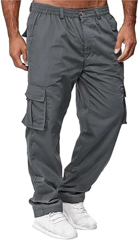 HUNGSON Mens Casual Cargo Pants - Sweatpants Joggers Athletic Trouser Cotton Loose Straight Hiking Pants for Men