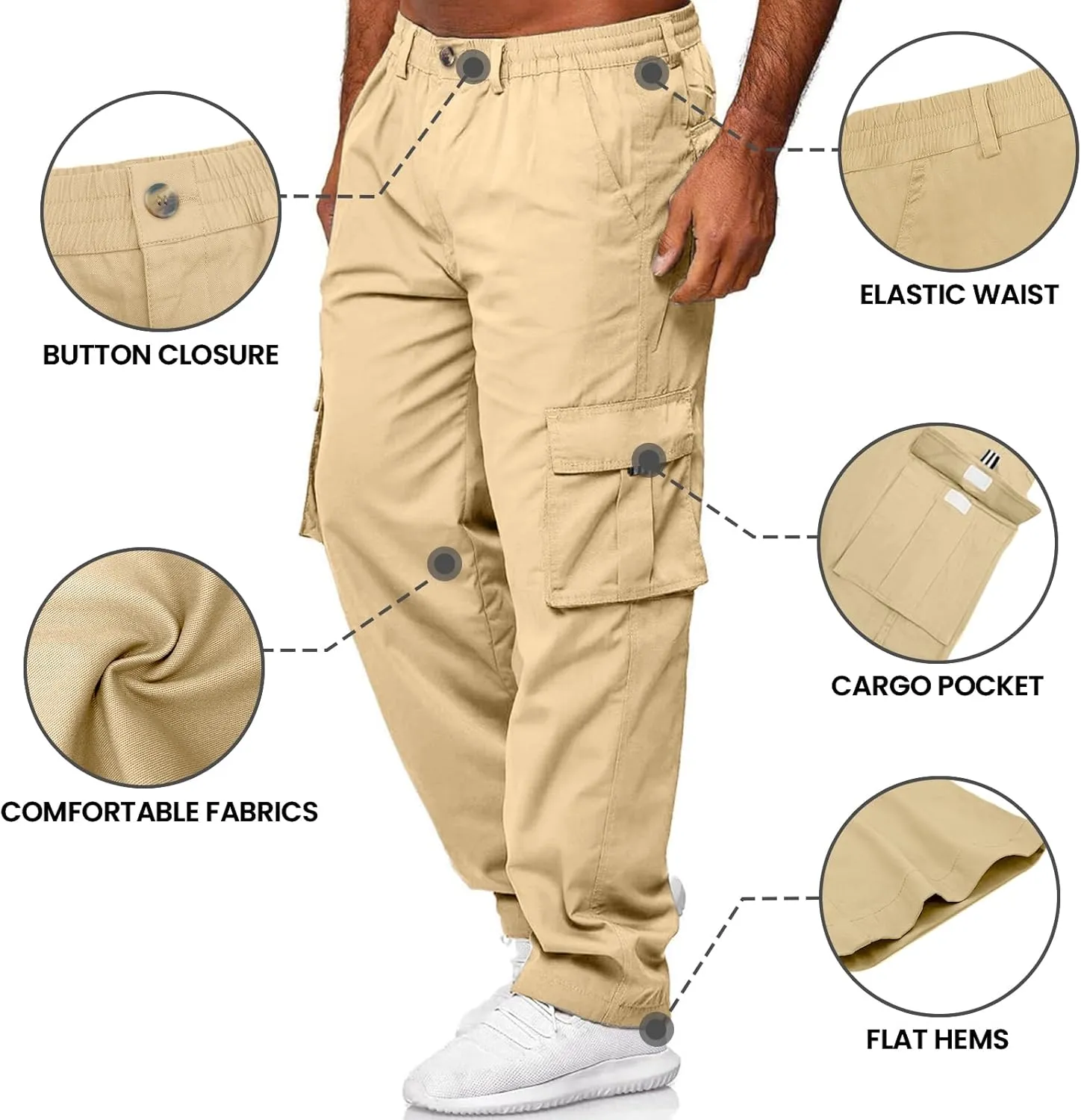 HUNGSON Mens Casual Cargo Pants - Sweatpants Joggers Athletic Trouser Cotton Loose Straight Hiking Pants for Men