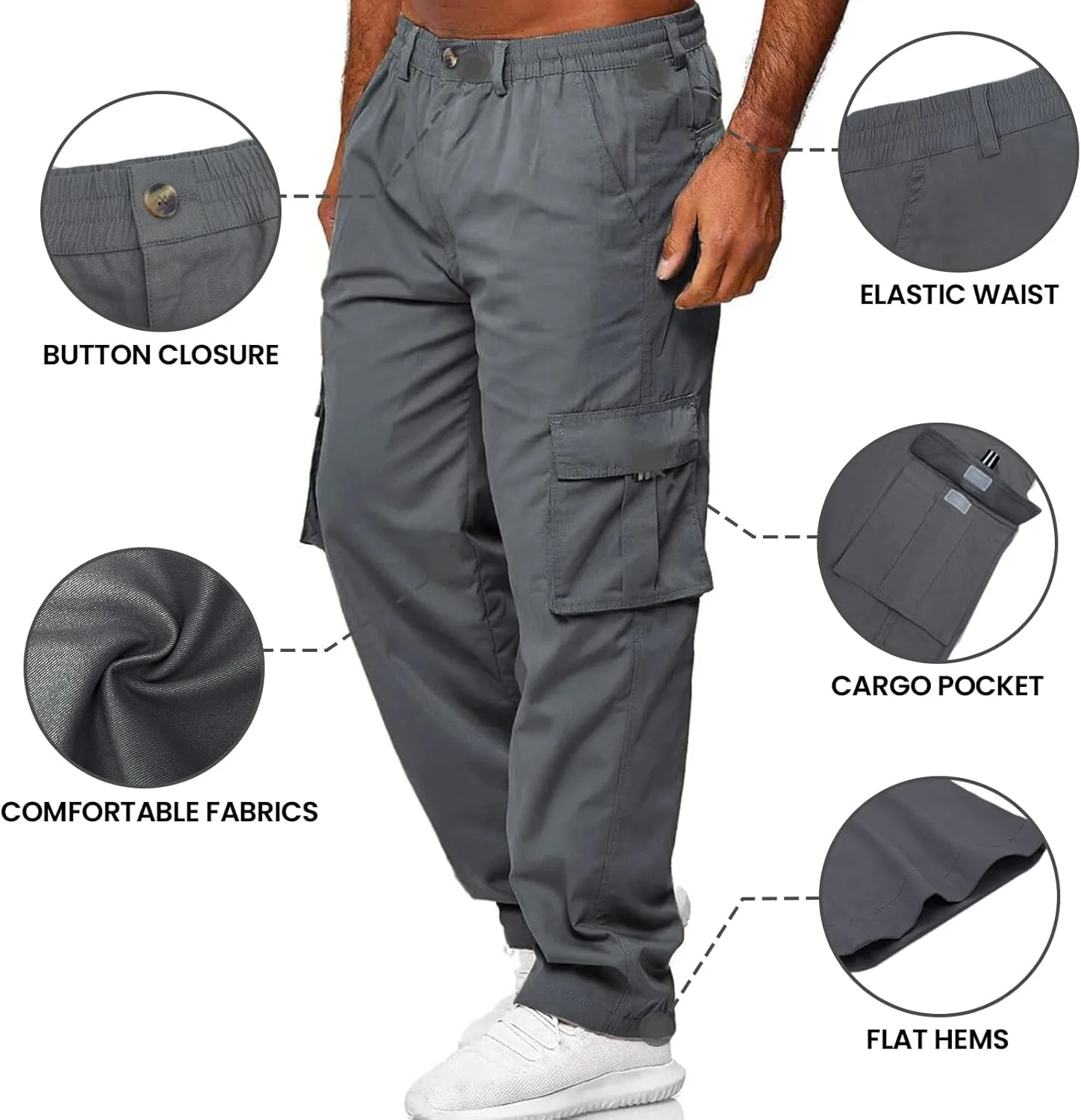 HUNGSON Mens Casual Cargo Pants - Sweatpants Joggers Athletic Trouser Cotton Loose Straight Hiking Pants for Men