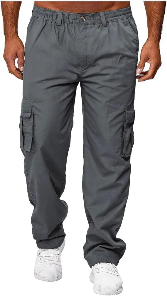 HUNGSON Mens Casual Cargo Pants - Sweatpants Joggers Athletic Trouser Cotton Loose Straight Hiking Pants for Men