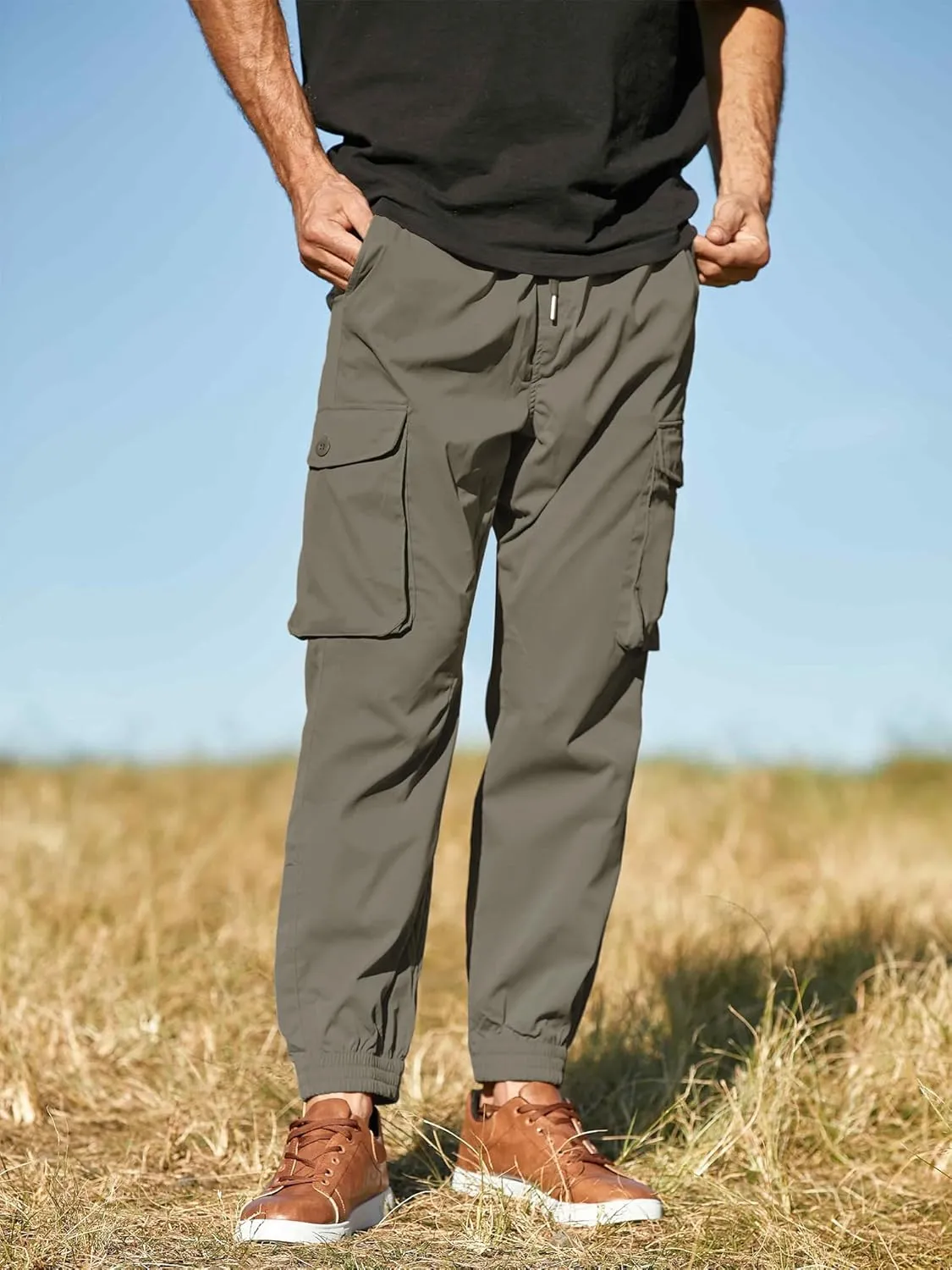 JMIERR Men's Casual Cargo Joggers Pants Stretch Elastic Waist Drawstring Tapered Sweatpants with Pockets