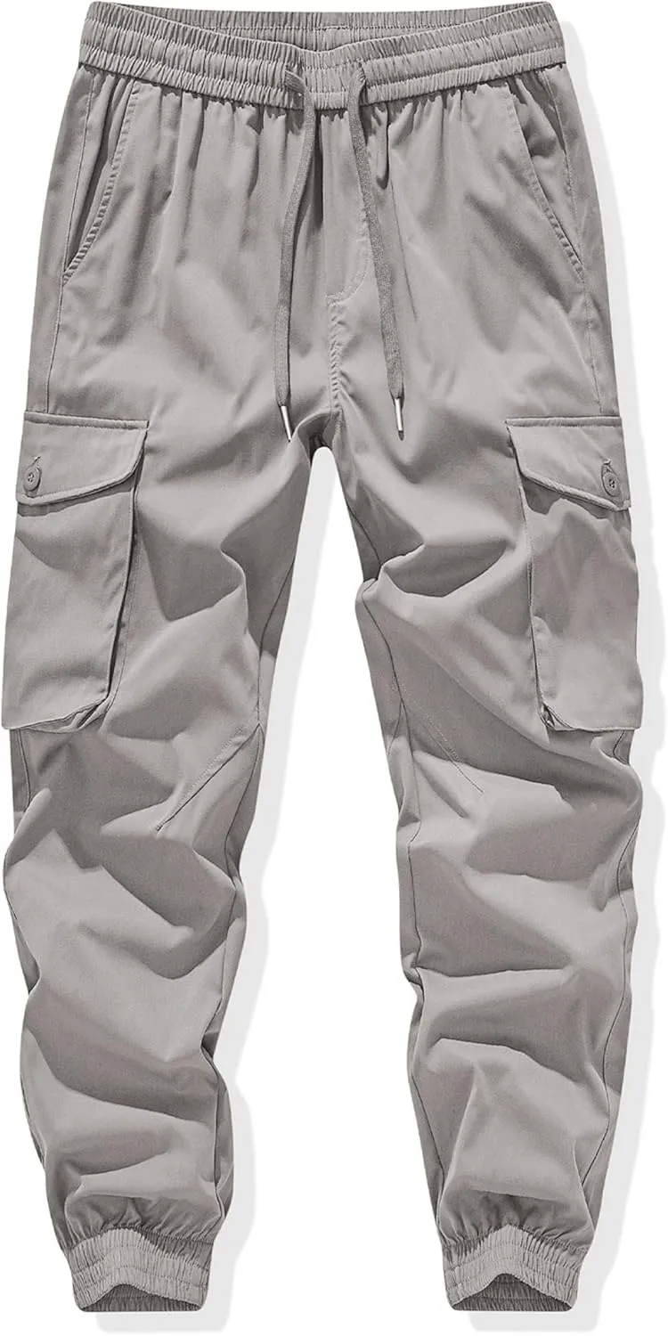 JMIERR Men's Casual Cargo Joggers Pants Stretch Elastic Waist Drawstring Tapered Sweatpants with Pockets