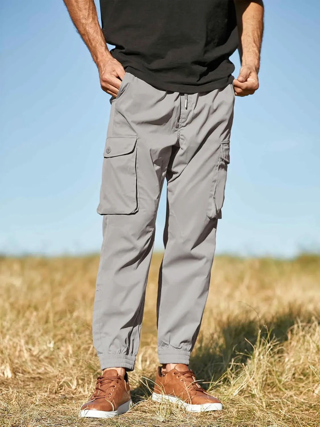 JMIERR Men's Casual Cargo Joggers Pants Stretch Elastic Waist Drawstring Tapered Sweatpants with Pockets