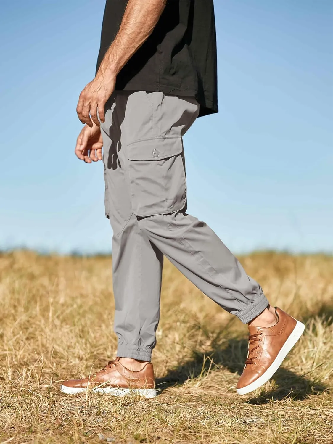 JMIERR Men's Casual Cargo Joggers Pants Stretch Elastic Waist Drawstring Tapered Sweatpants with Pockets