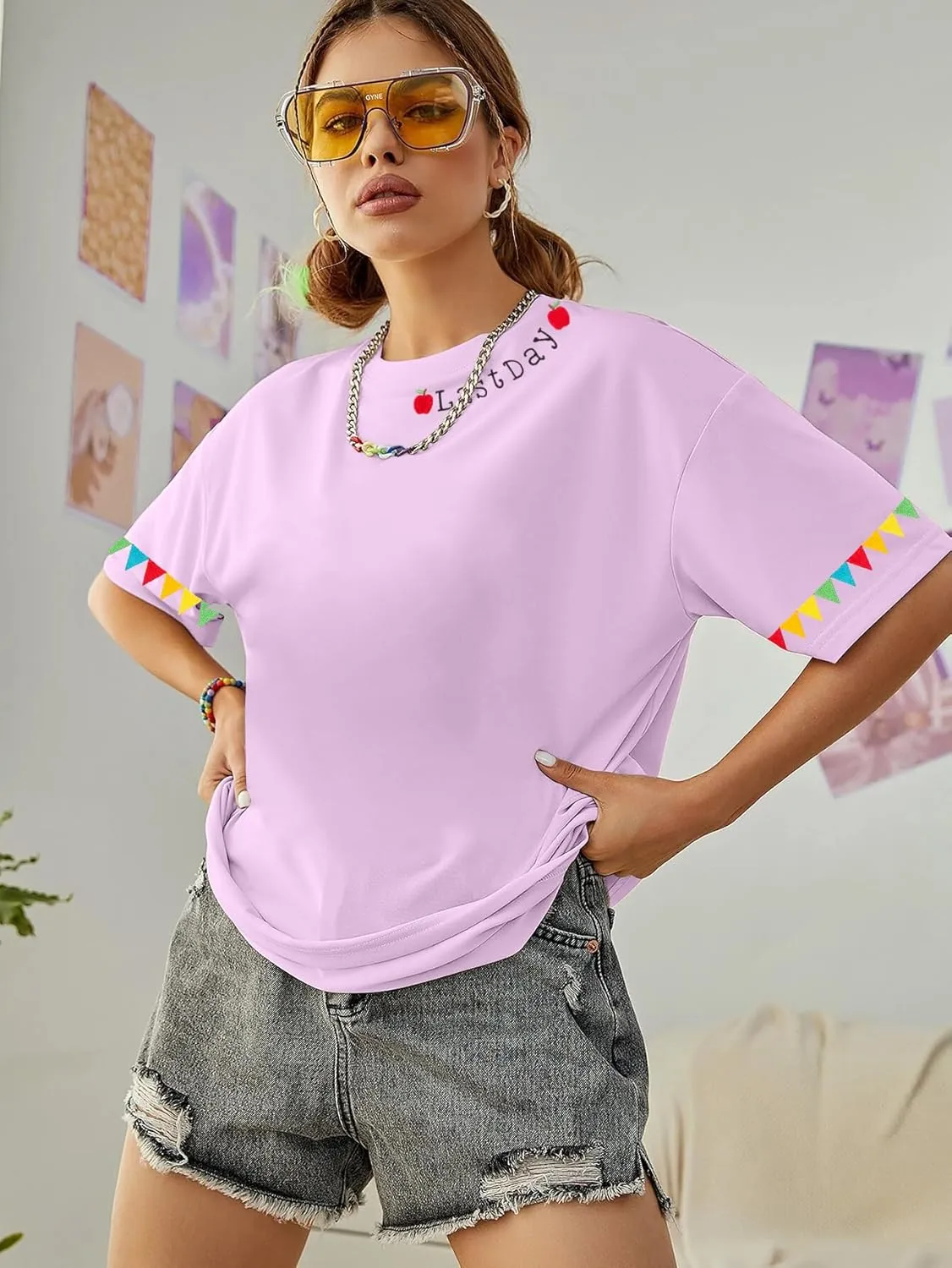 KIDDAD Women's Teacher Shirts Last Day of School Oversized T-Shirt Graphic Tees Class Dismissed Tee Tops