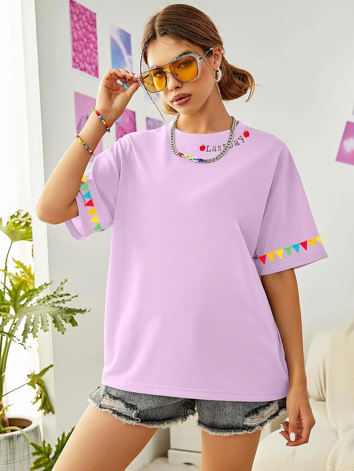 KIDDAD Women's Teacher Shirts Last Day of School Oversized T-Shirt Graphic Tees Class Dismissed Tee Tops