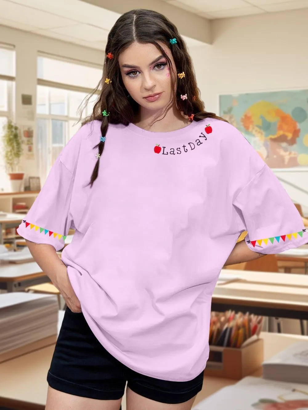 KIDDAD Women's Teacher Shirts Last Day of School Oversized T-Shirt Graphic Tees Class Dismissed Tee Tops