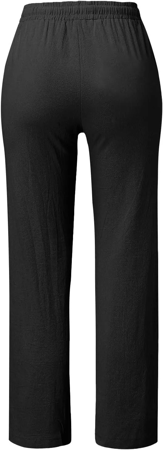 Linen Pants for Women 2025 Summer Plus Size High Waisted Lightweight Pants Straight Leg Dressy Casual Comfy Trousers