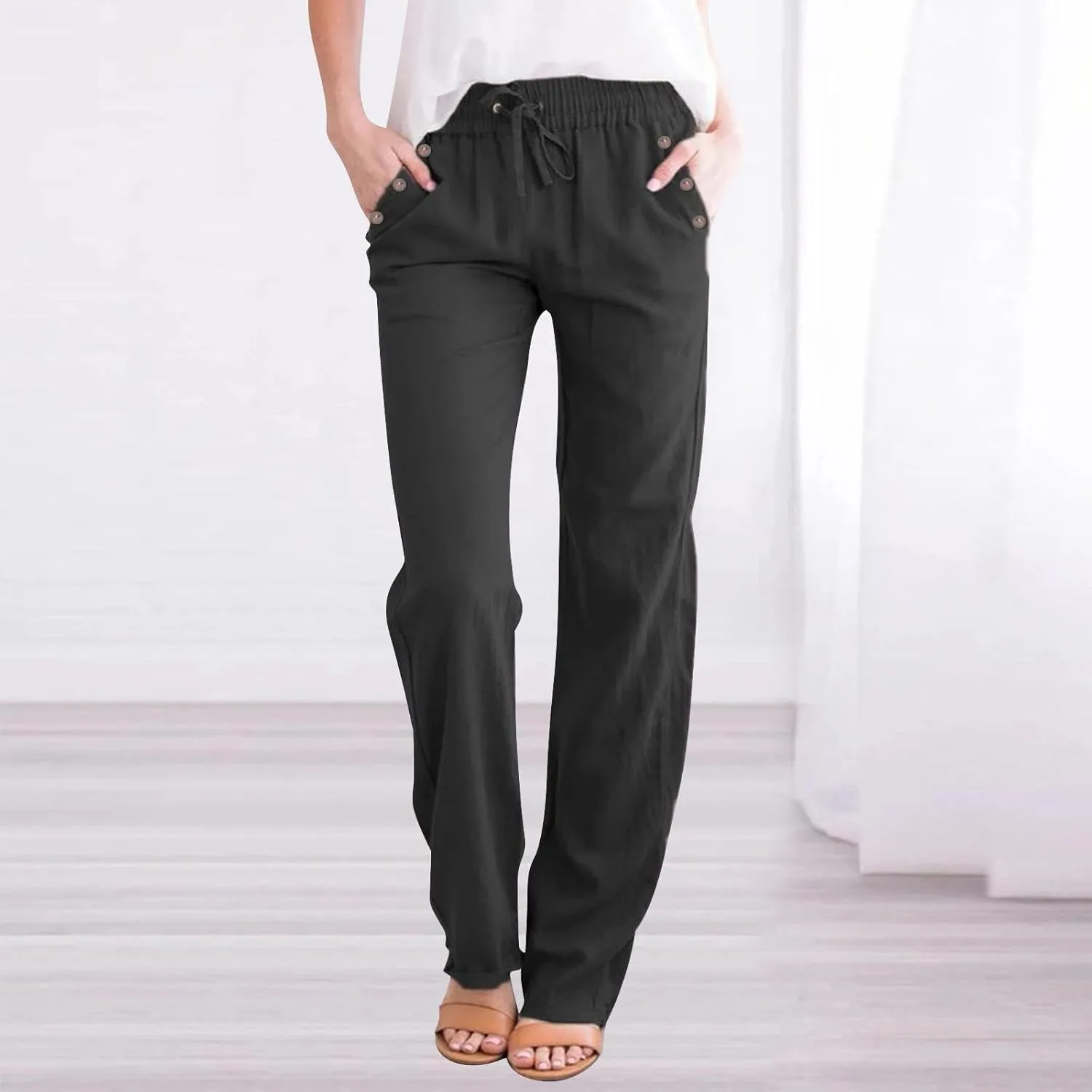 Linen Pants for Women 2025 Summer Plus Size High Waisted Lightweight Pants Straight Leg Dressy Casual Comfy Trousers