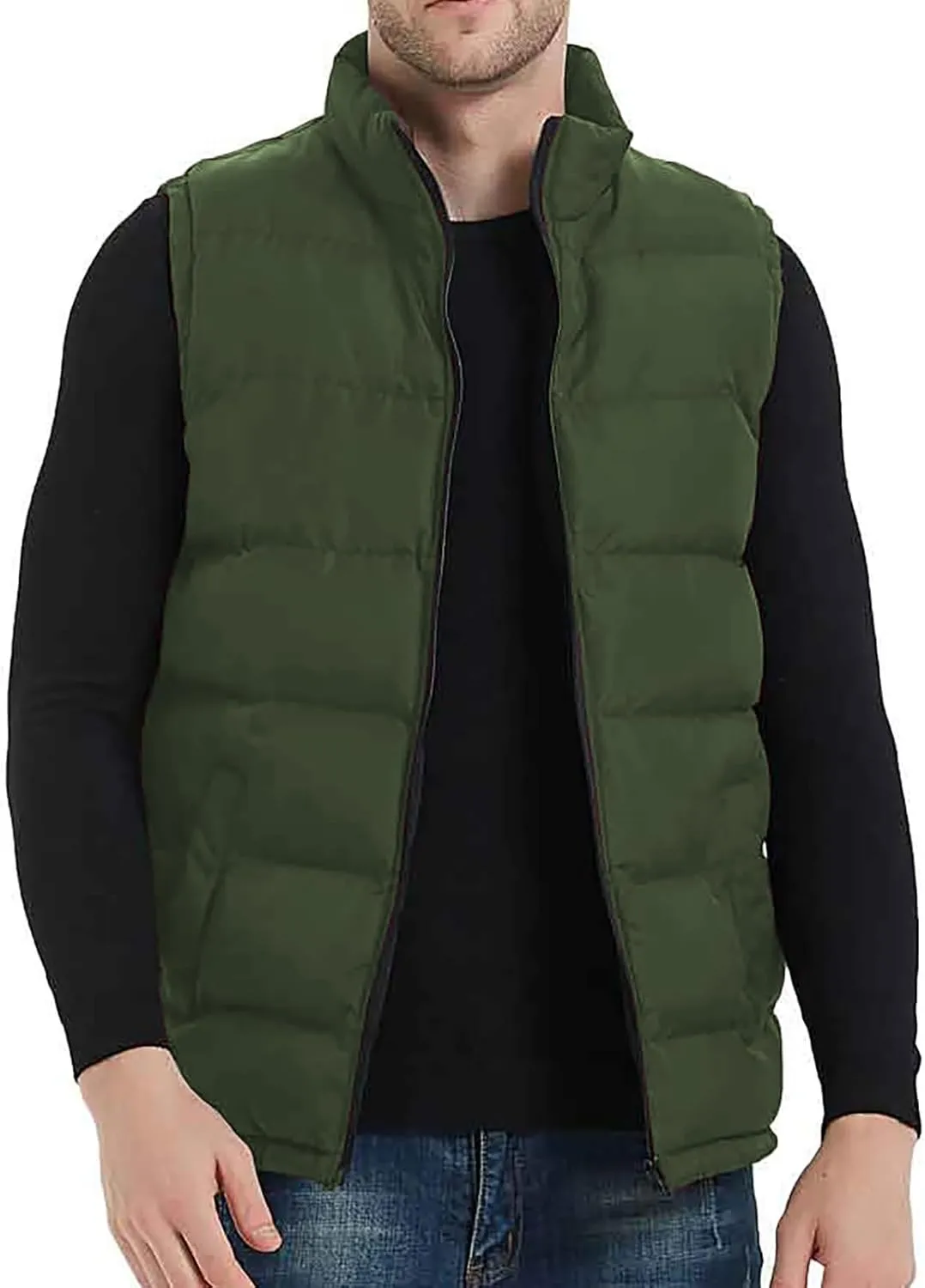 MADHERO Men's Puffer Vest Stand Collar Quilted Sleeveless Jacket Outerwear