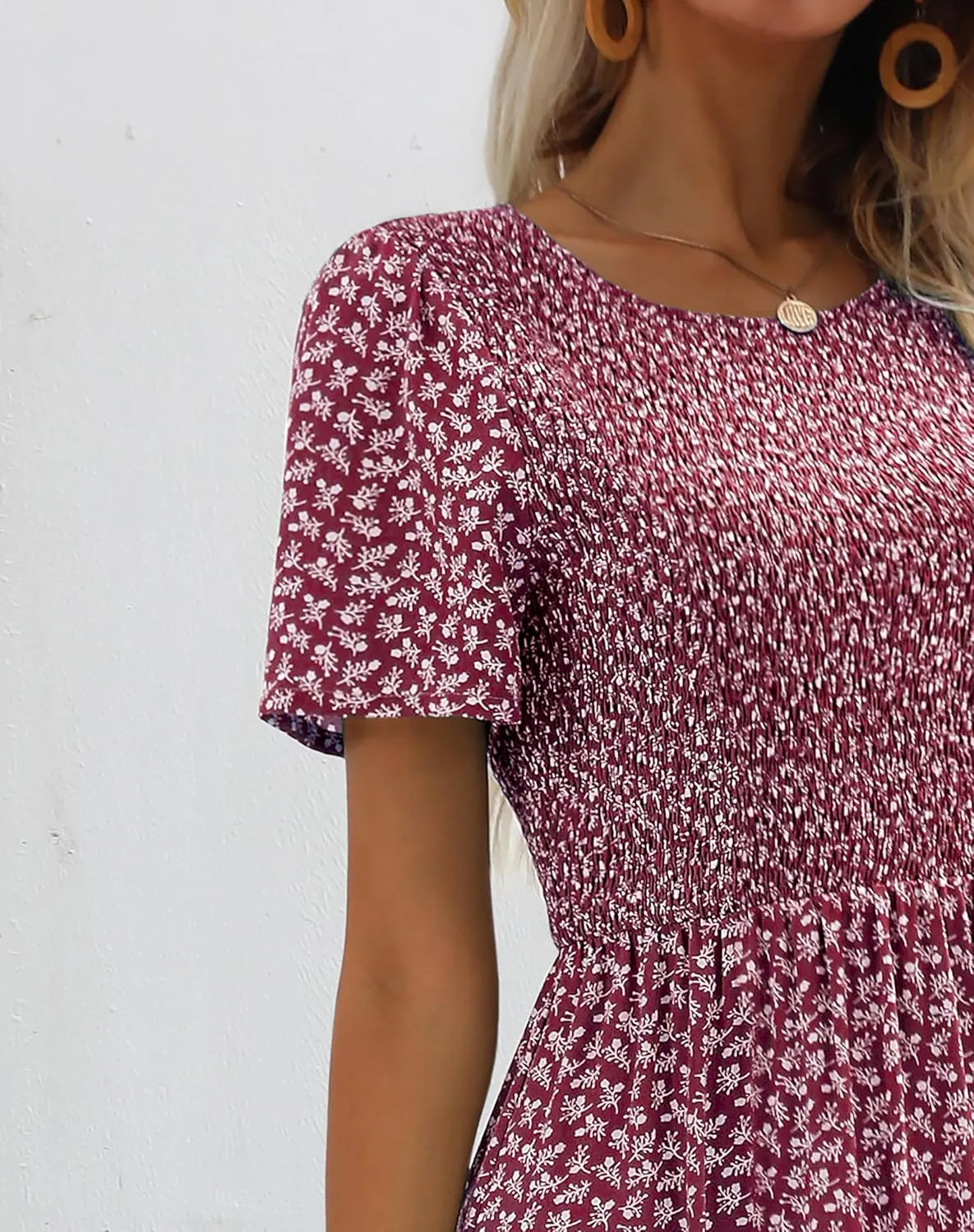 Maggeer Womens 2025 Spring Summer Smocked Wedding Guest Maxi Dress Casual Short Sleeve Floral Boho Flowy Long Dress