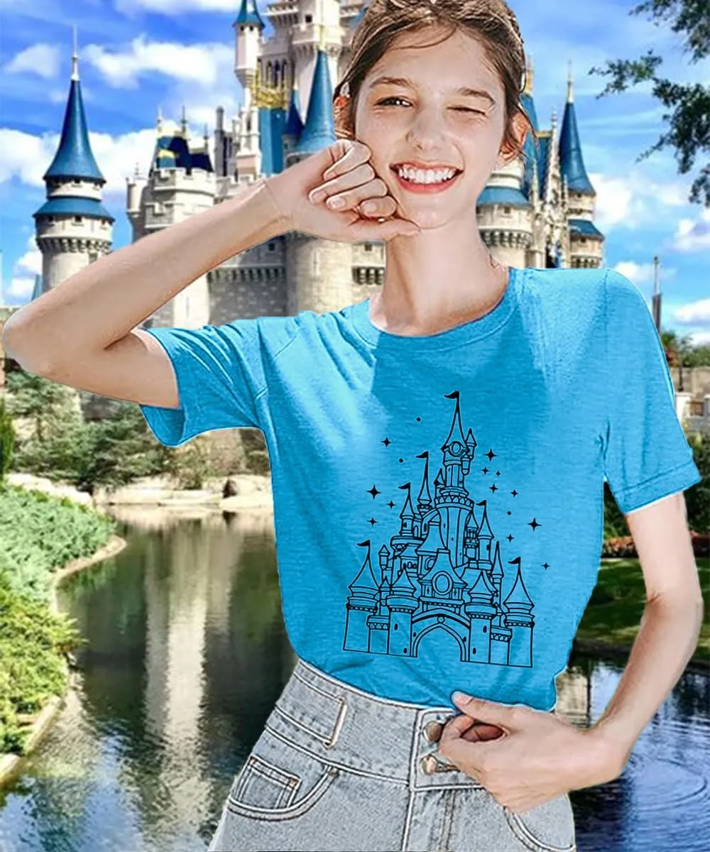 Magic Castle Shirt for Women Cute Kingdom Graphic Tshirt Casual Holiday Vacation Short Sleeve Tee Tops