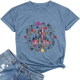 Magic Castle Shirt for Women Cute Kingdom Graphic Tshirt Casual Holiday Vacation Short Sleeve Tee Tops