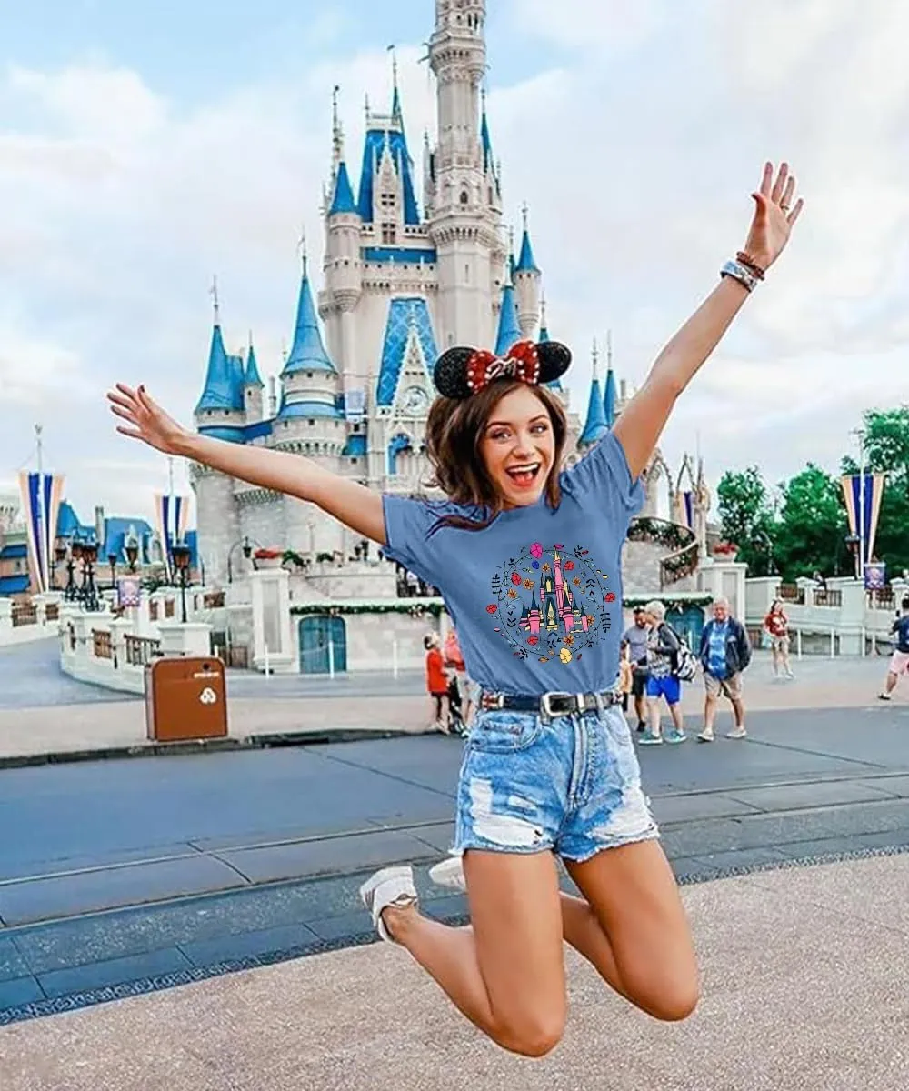 Magic Castle Shirt for Women Cute Kingdom Graphic Tshirt Casual Holiday Vacation Short Sleeve Tee Tops
