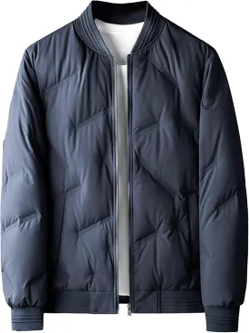 Mens Casual Bomber Jacket Full Zip Warm Winter Padded Coats Outwear Windproof Quilted Varsity Baseball Jacket