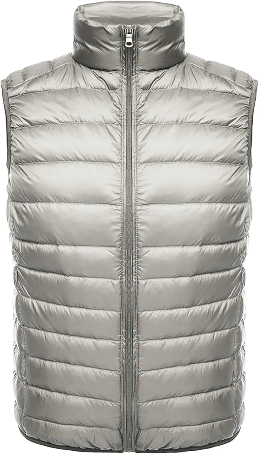 Mens Lightweight Insulated Puffer Vest Stand Collar Sleeveless Puffy Jacket Casual Warm Down Outerwear for Work Travel