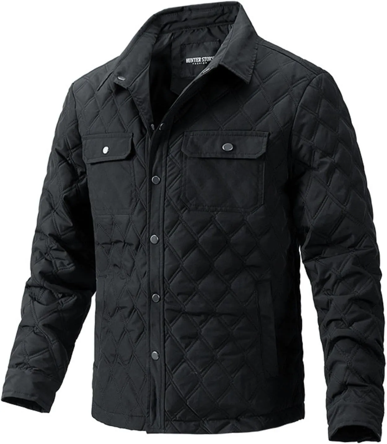 Men's Quilted Shirt Jackets Casual Long Sleeve Snap Button Down Shirts Diamond Quilted Shirt Jacket for Men Pockets