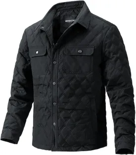 Men's Quilted Shirt Jackets Casual Long Sleeve Snap Button Down Shirts Diamond Quilted Shirt Jacket for Men Pockets