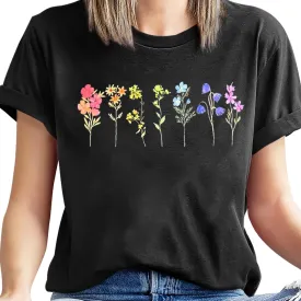 Pride Shirt Woman Cute Wildflower LGBT Pride Month Tshirt Flower LGBTQ Tees
