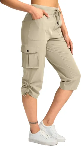 Pudolla Women's Cargo Capri Pants Lightweight Quick Dry Hiking Pants Summer Travel Casual Capris with 5 Pockets