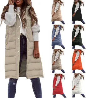 Smoneyful Women's Long Vest Sleeveless Lightweight Puffer Jacket Packable Hooded Down Coat Quilted Vest with Hood Winter