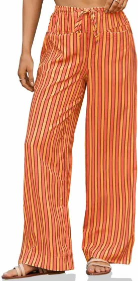 Tankaneo Womens Baggy Striped Pants Casual Loose Wide Leg Drawstring Elastic Waist Pants with Pockets