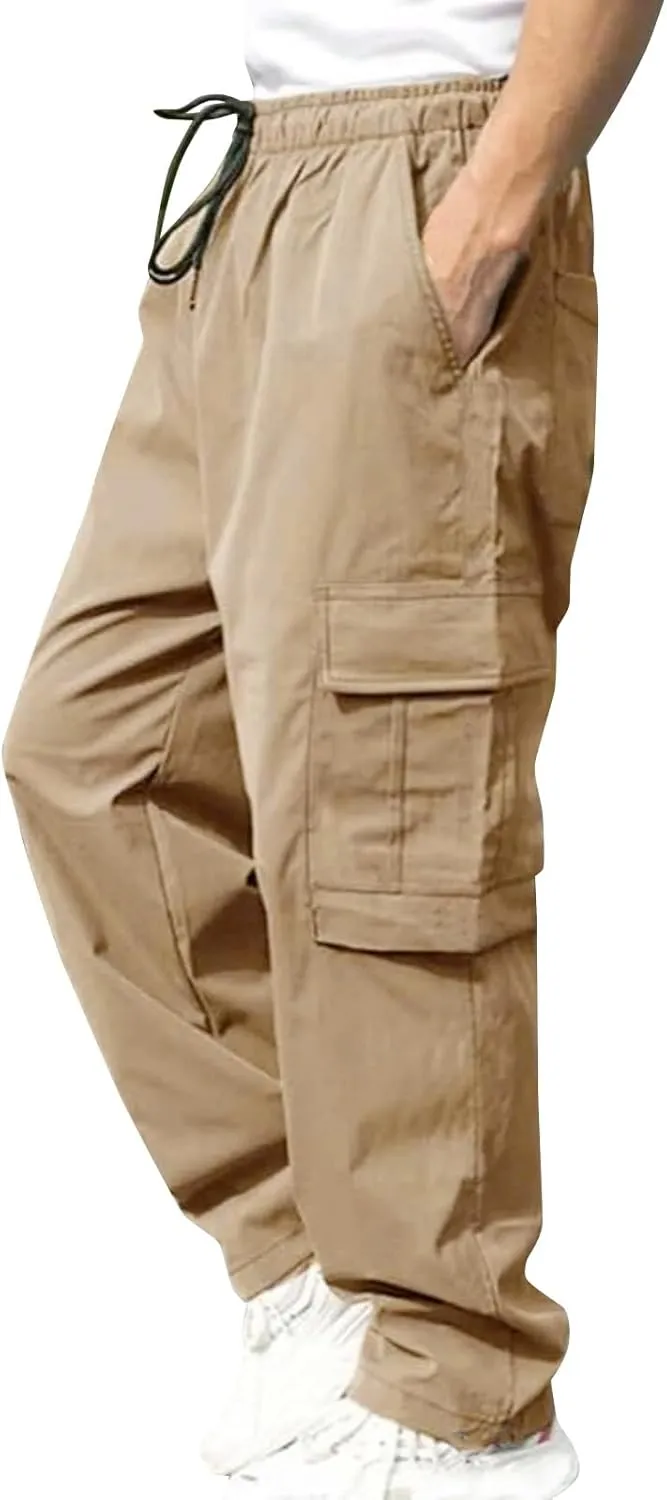 THWEI Mens Cargo Pants Casual Baggy Drawstring Loose Fit Hip Hop Pants with Pockets