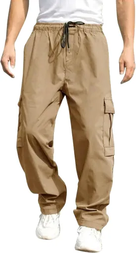 THWEI Mens Cargo Pants Casual Baggy Drawstring Loose Fit Hip Hop Pants with Pockets