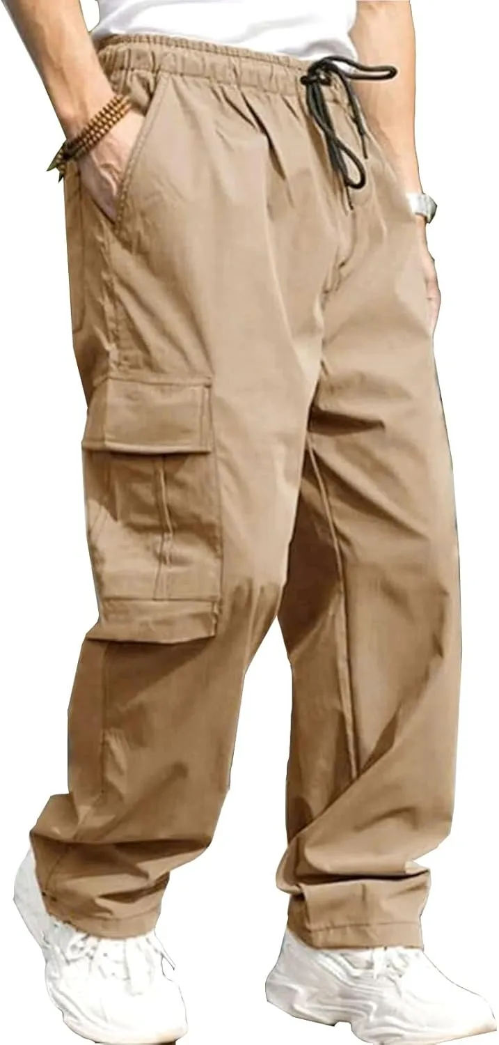 THWEI Mens Cargo Pants Casual Baggy Drawstring Loose Fit Hip Hop Pants with Pockets