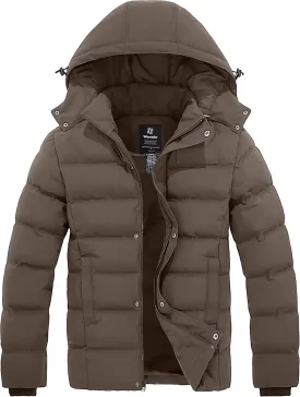 Wantdo Men's Hooded Winter Coat Warm Puffer Jacket Thicken Cotton Coat with Removable Hood