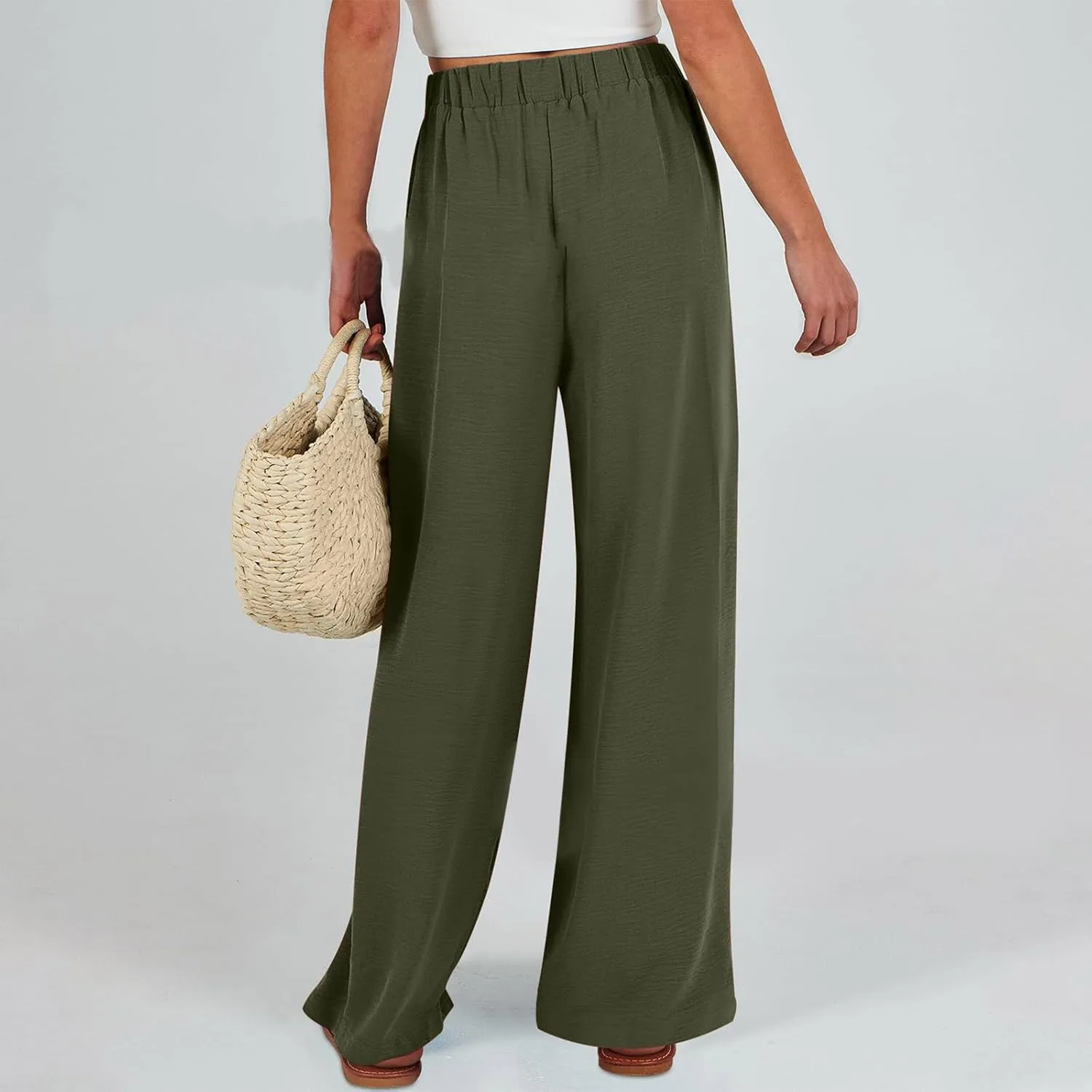 Wide Leg Pants Woman Linen Palazzo High Waisted Drawstring Summer Casual Business 2025 Beach Vacation Pants