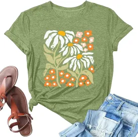 Wildflowers Shirt for Women Boho Vintage Floral T Shirts Inspirational Graphic Tees Summer Casual Tee Tops