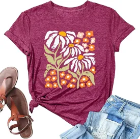 Wildflowers Shirt for Women Boho Vintage Floral T Shirts Inspirational Graphic Tees Summer Casual Tee Tops