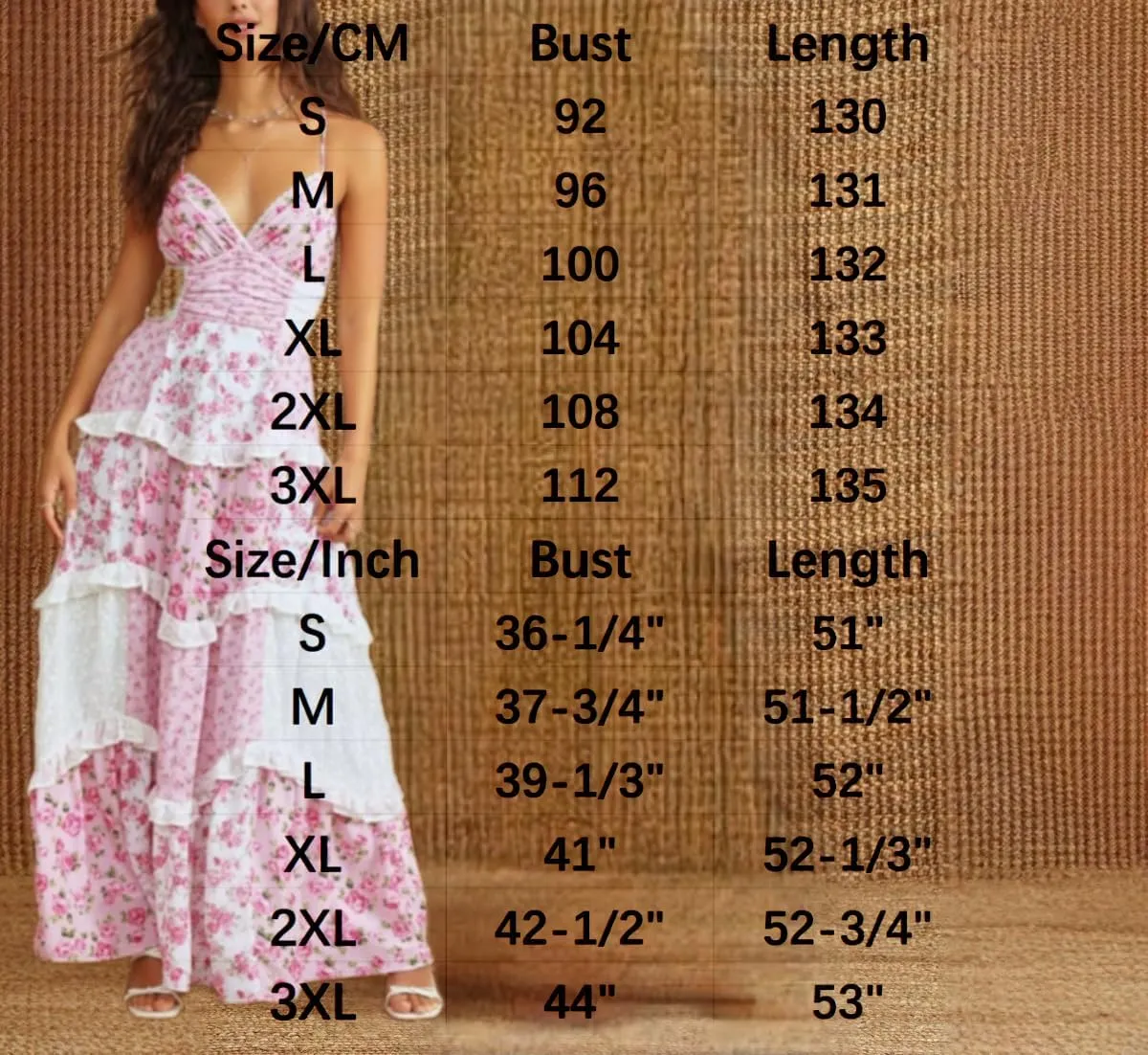 Women Patchwork Tiered Maxi Dress Boho Spaghetti Strap Smocked Cami Dress Floral Ruffle Low Cut V-Neck Layered Beach Dresses