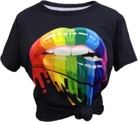 Womens 80s T-Shirt Print Casual Color Lips Graphic Tees Short Sleeve Summer Tops with Funny Graphic