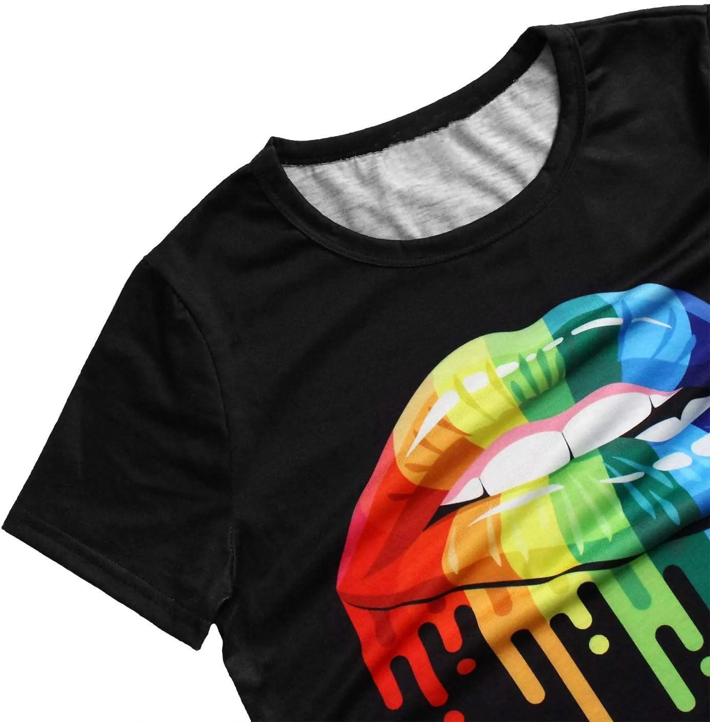 Womens 80s T-Shirt Print Casual Color Lips Graphic Tees Short Sleeve Summer Tops with Funny Graphic