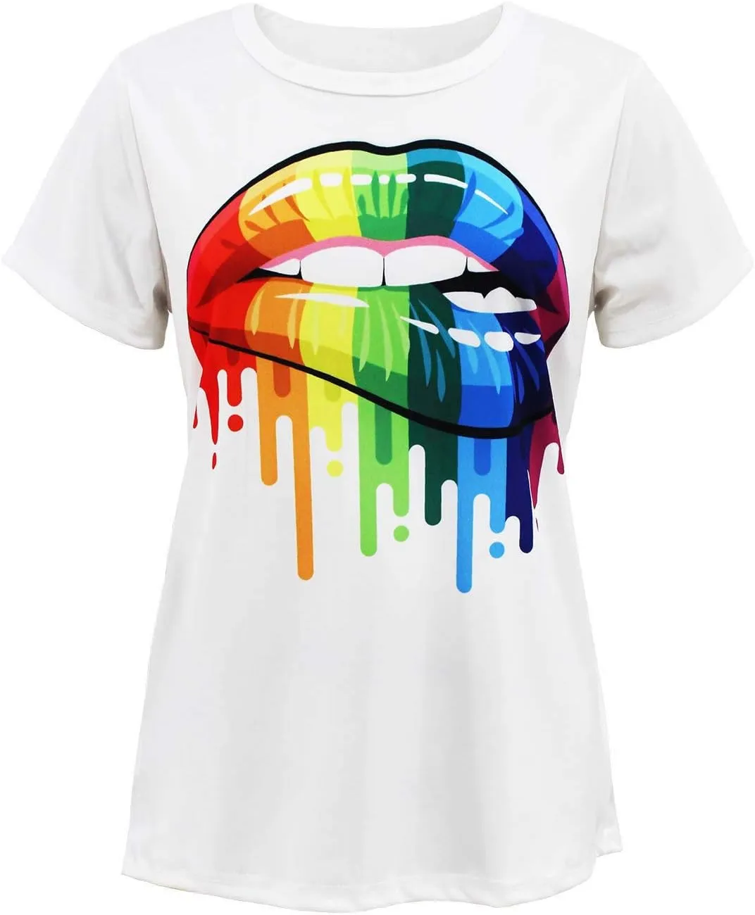 Womens 80s T-Shirt Print Casual Color Lips Graphic Tees Short Sleeve Summer Tops with Funny Graphic