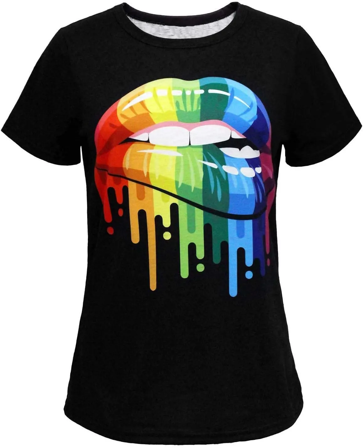 Womens 80s T-Shirt Print Casual Color Lips Graphic Tees Short Sleeve Summer Tops with Funny Graphic