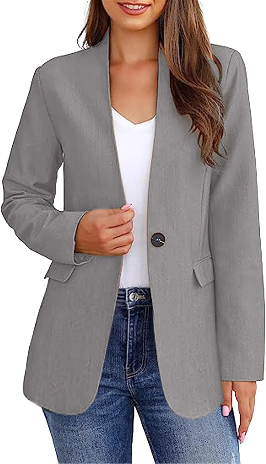 Womens Business Blazers Jackets Casual Long Sleeve Lapel Coats Open Front Tops Button Down Work Outwear with Pockets