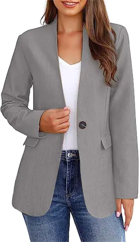 Womens Business Blazers Jackets Casual Long Sleeve Lapel Coats Open Front Tops Button Down Work Outwear with Pockets