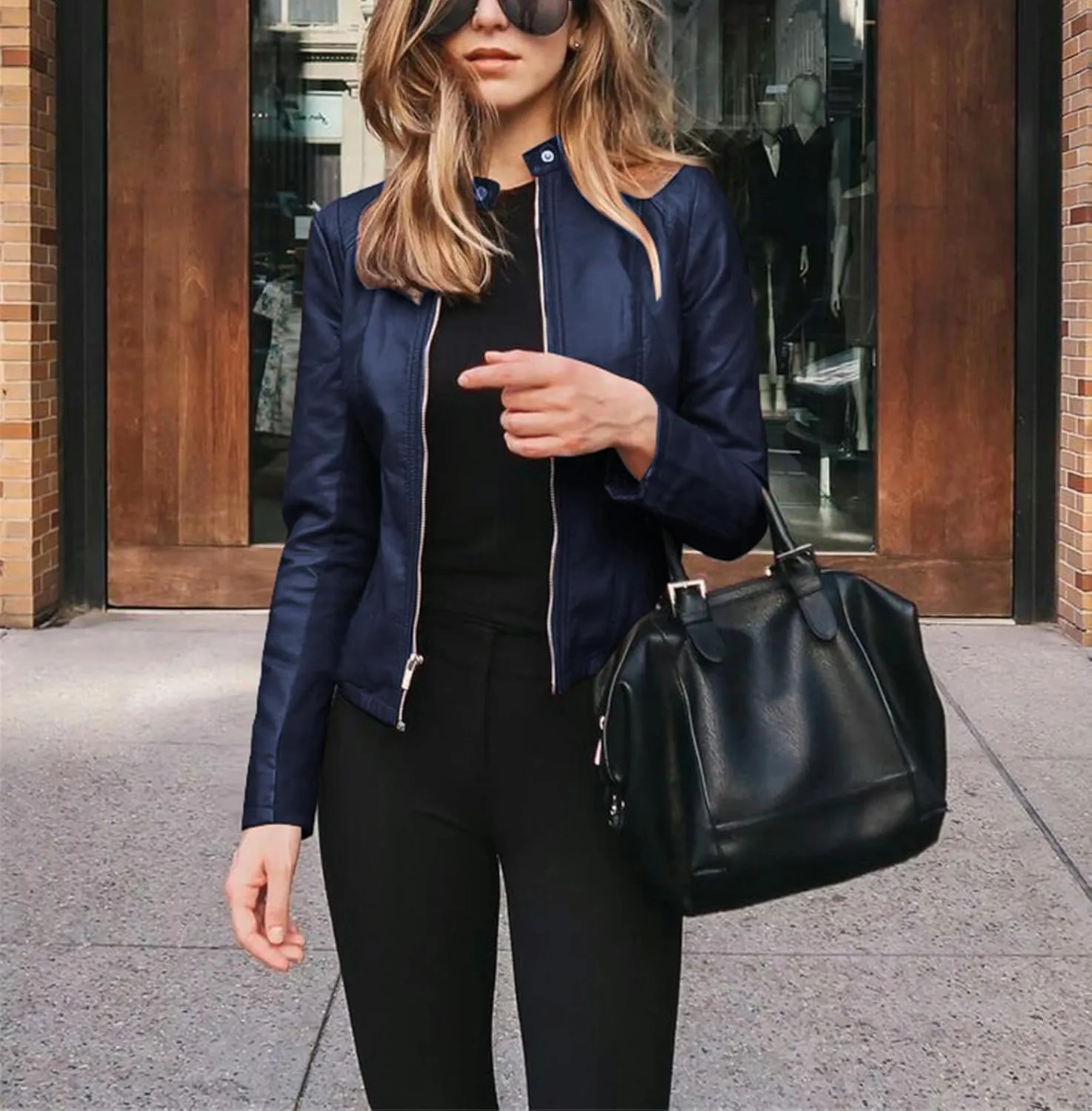 Women's Faux Leather Moto Biker Blazer Jackets Fall Faux Suede Motorcycle Jacket Coat Vintage Pu Leather Streetwear