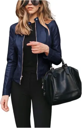 Women's Faux Leather Moto Biker Blazer Jackets Fall Faux Suede Motorcycle Jacket Coat Vintage Pu Leather Streetwear
