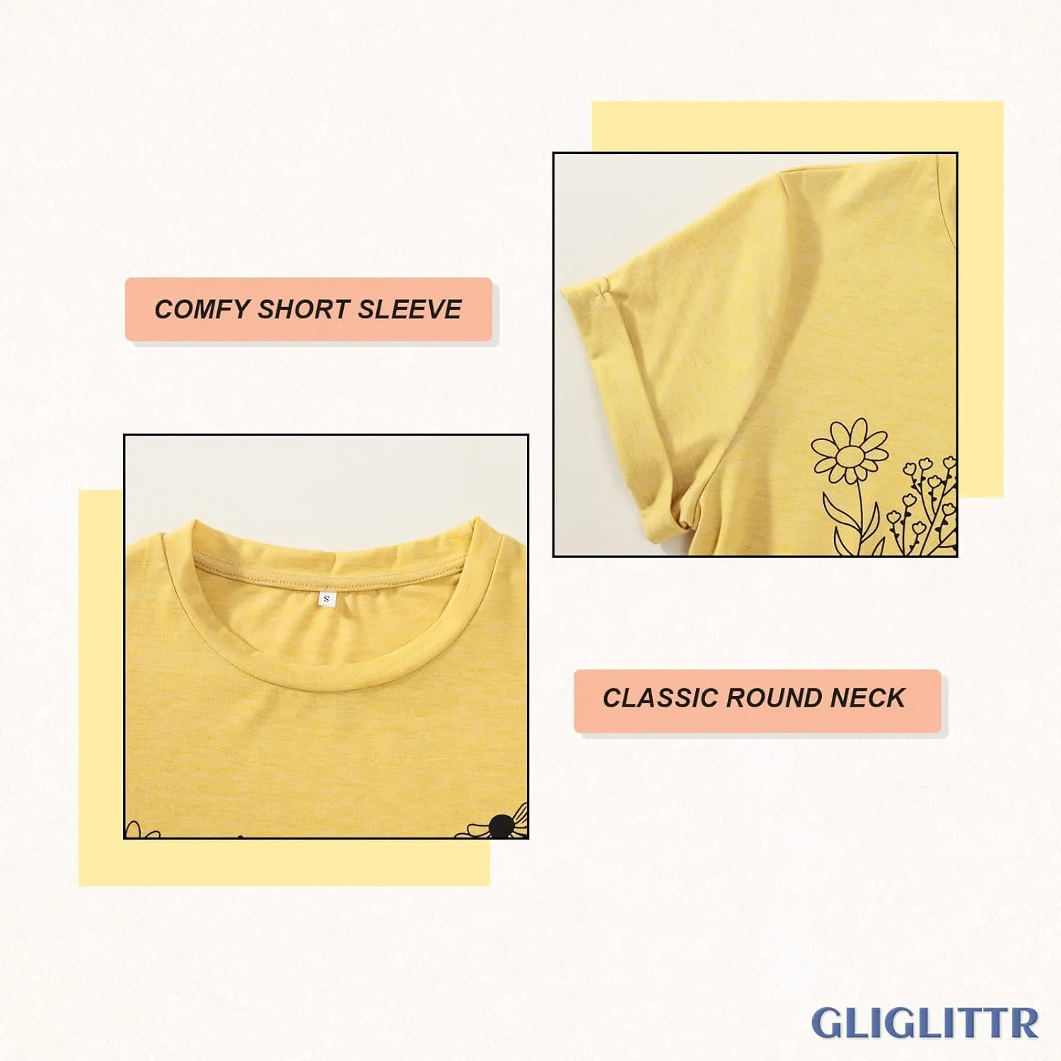 Women's Floral Tee Wildflower Graphic T Shirt Summer Flower Casual Loose Top Crew Neck Short Sleeve Shirts Tees