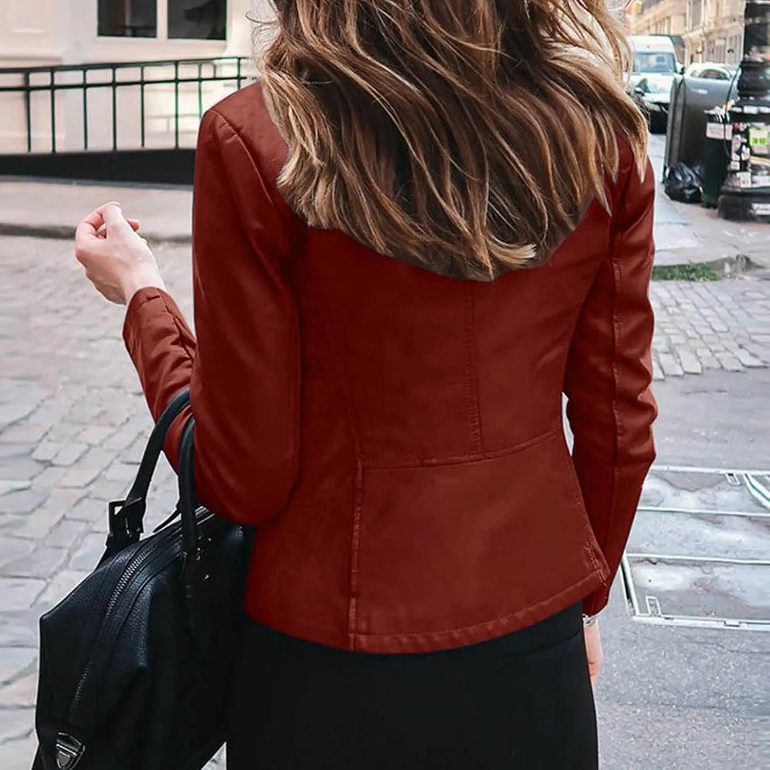 Womens Leather Jacket 2023 Fashion Faux Suede Biker Jackets Fall Zip Up Pu Motorcycle Slim Fit Coats with Pockets